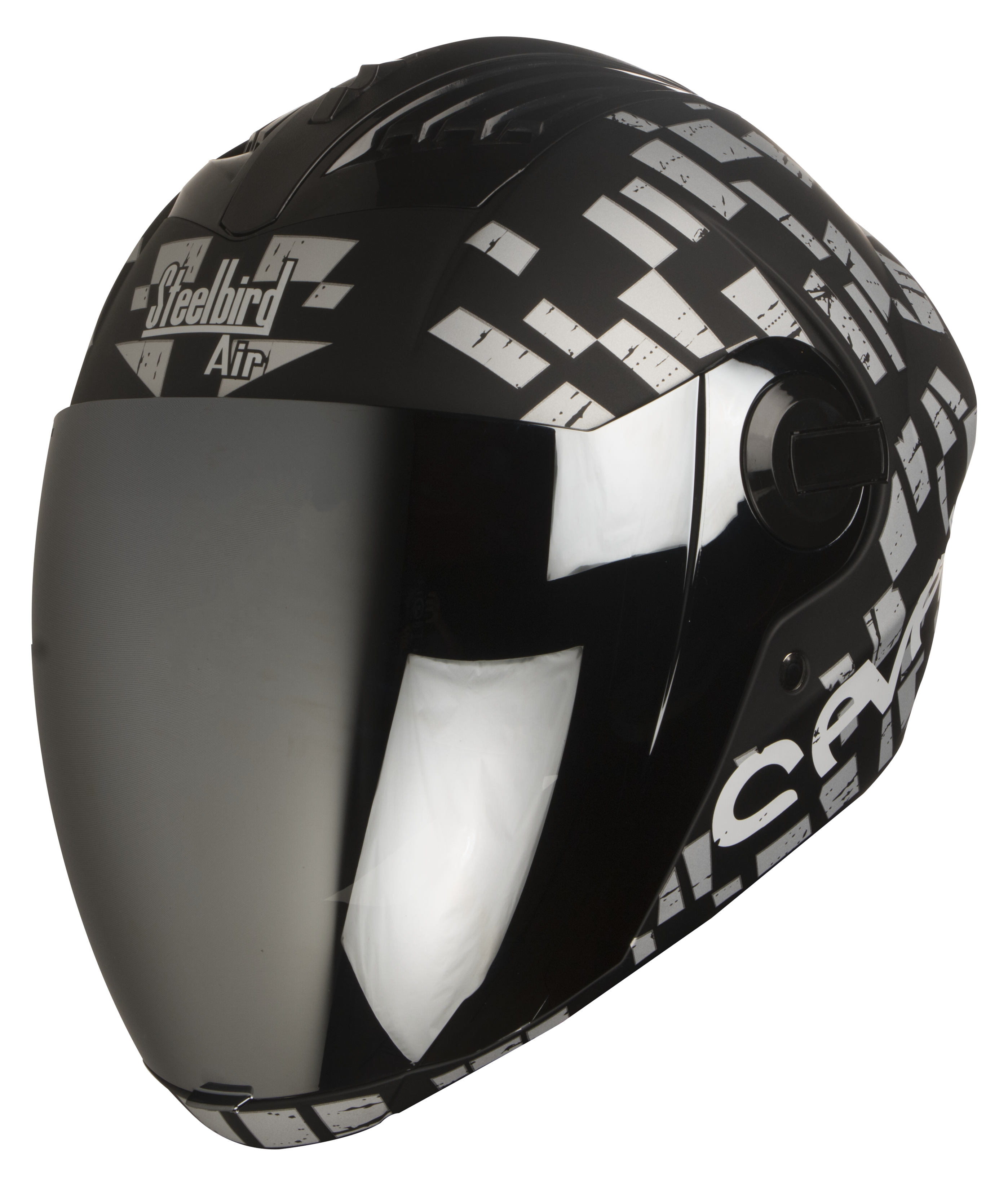 SBA-2 Seven Mat Black With Silver (Fitted With Clear Visor Extra Chrome Silver Visor Free)